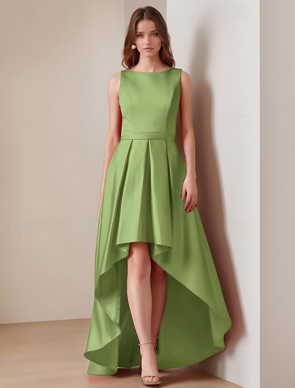 Cocktail Dress Wedding Guest Elegant Formal Evening Party Floor Length Sleeveless Crew Neck Satin with Pleats