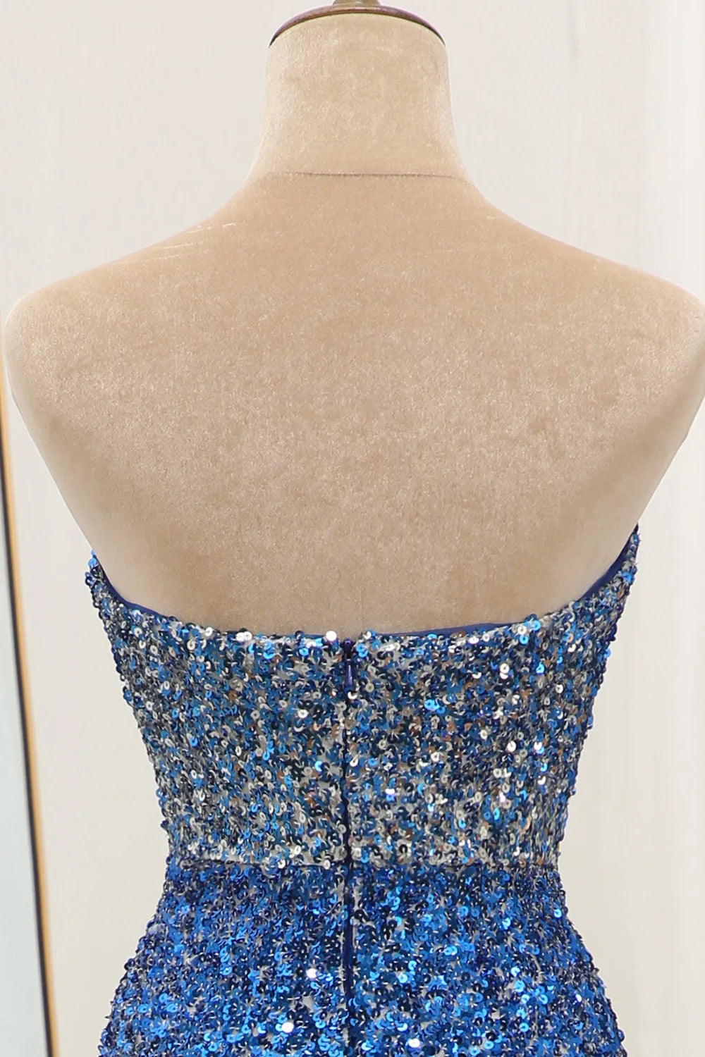 Blue sequin long mermaid strapless ball party dress