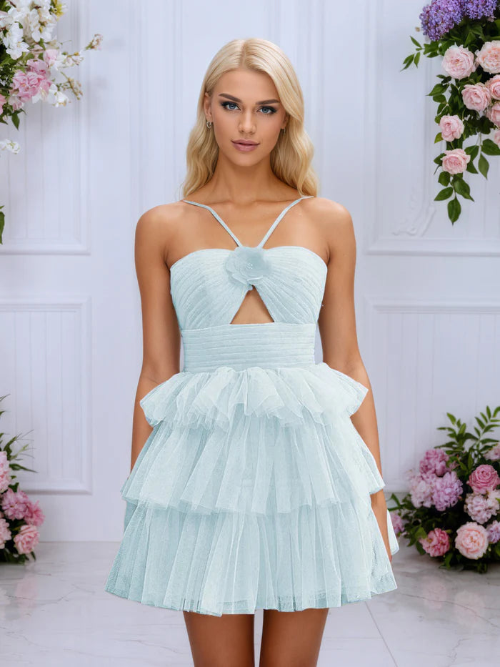 Mist Sleeveless Tulle Layers Homecoming Dress
