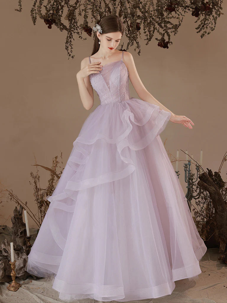 Purple Tulle Long Prom Dress Purple Tulle Formal Dress