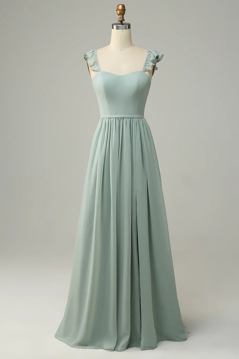 DingJiDress A Line Dusty Sage Ruffles Bridesmaid Dress