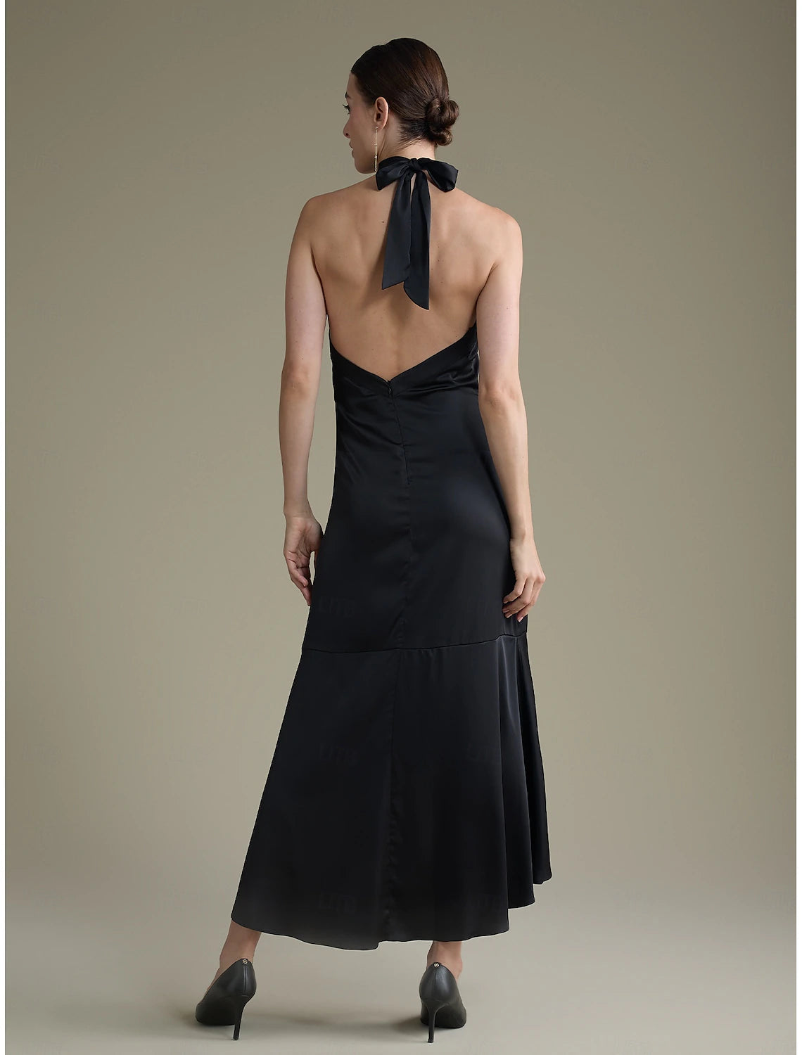 Satin Ruffle Halter Tie Back Sleeveless Elegant Party/Wedding Guest Dress dress to impress