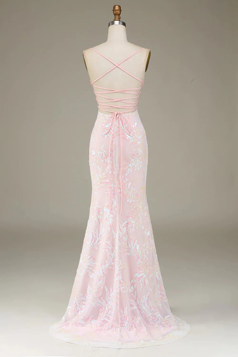 Pink sweet long suspender slit mermaid dance dress
