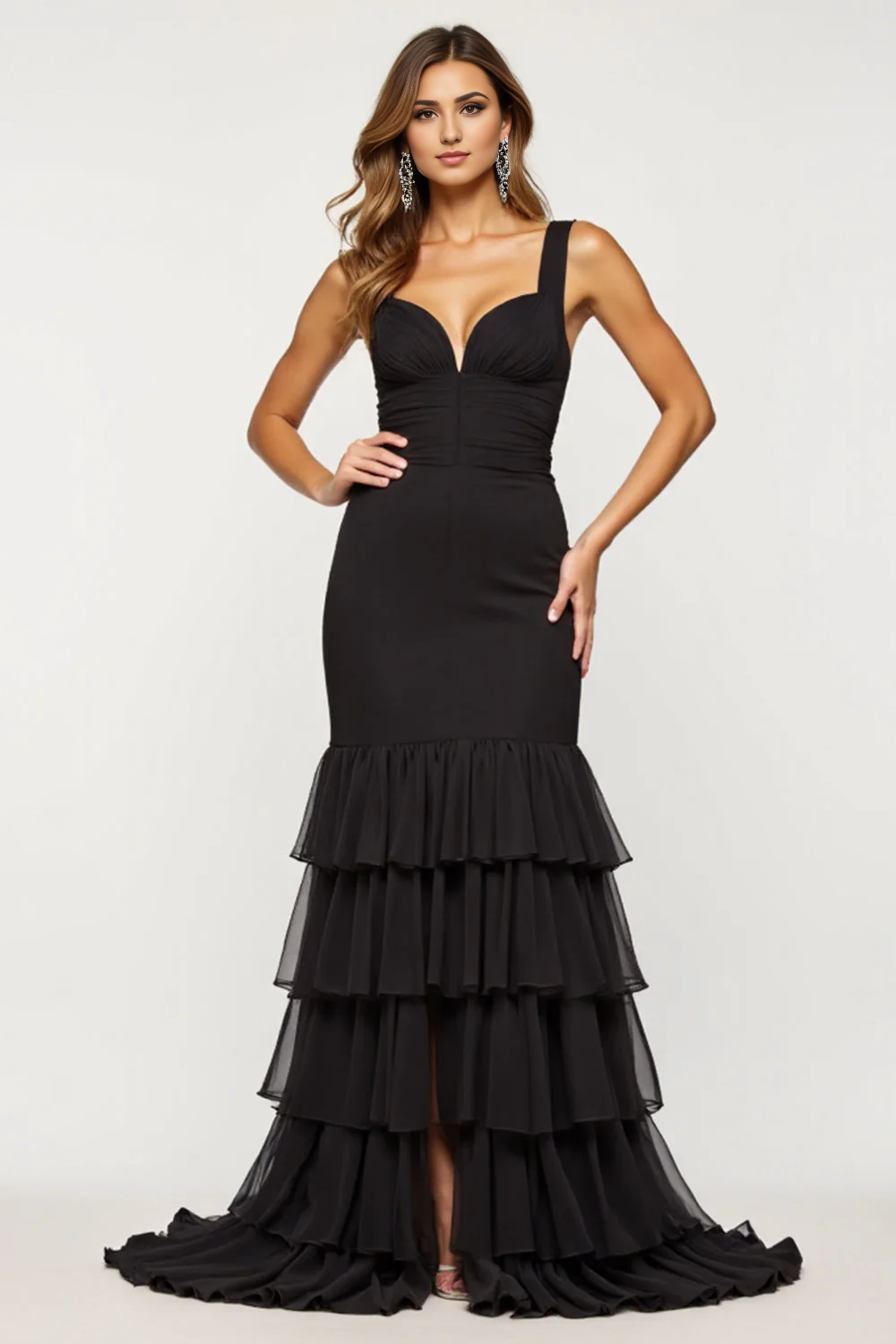 DingJiDress High Quality Dress Sheath Sweetheart Ruched Tiered Fashion Long Prom Dress