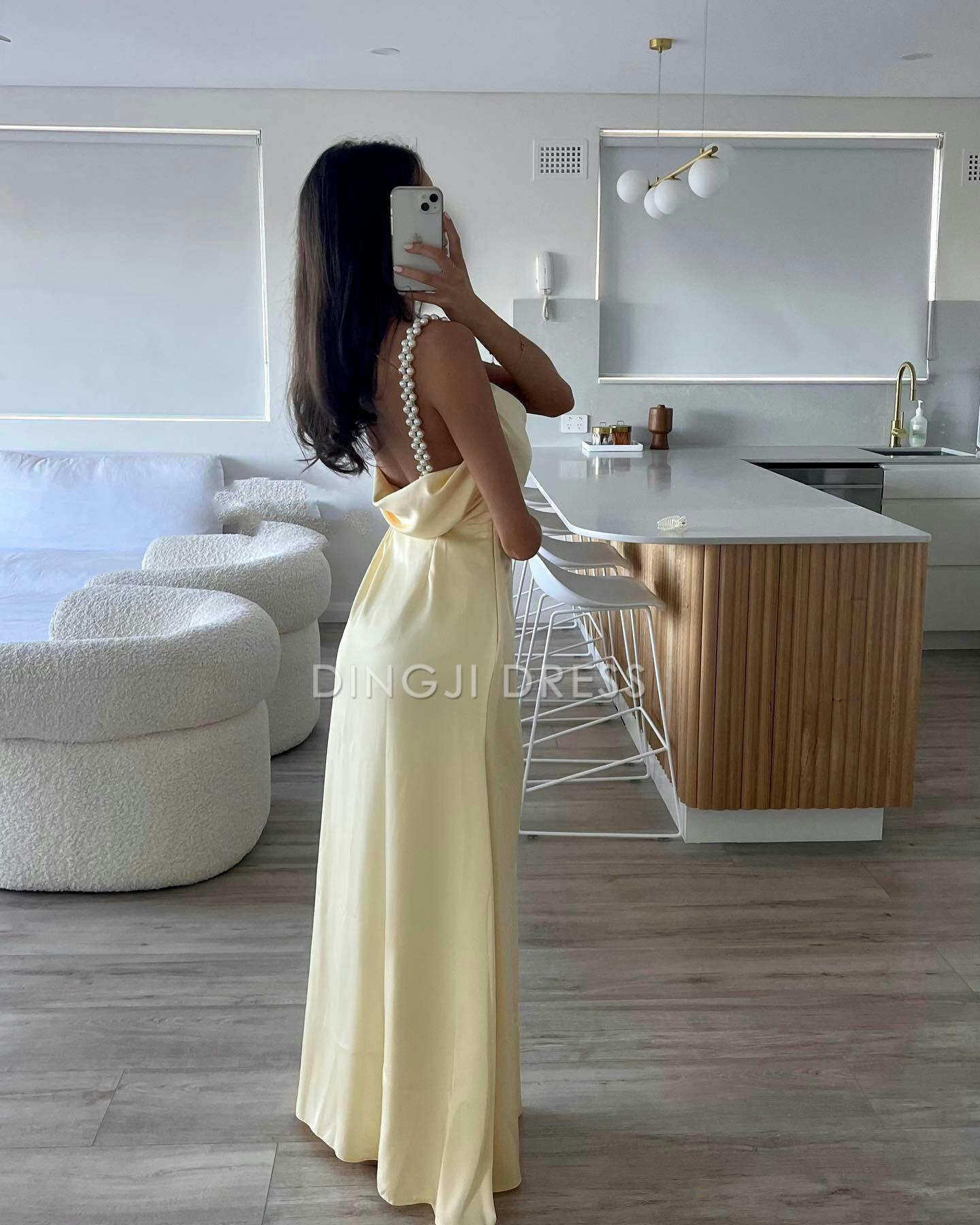DingJiDress Charming Sheath Spaghetti Straps Long with Pearl Elegant Fashion Prom Dress