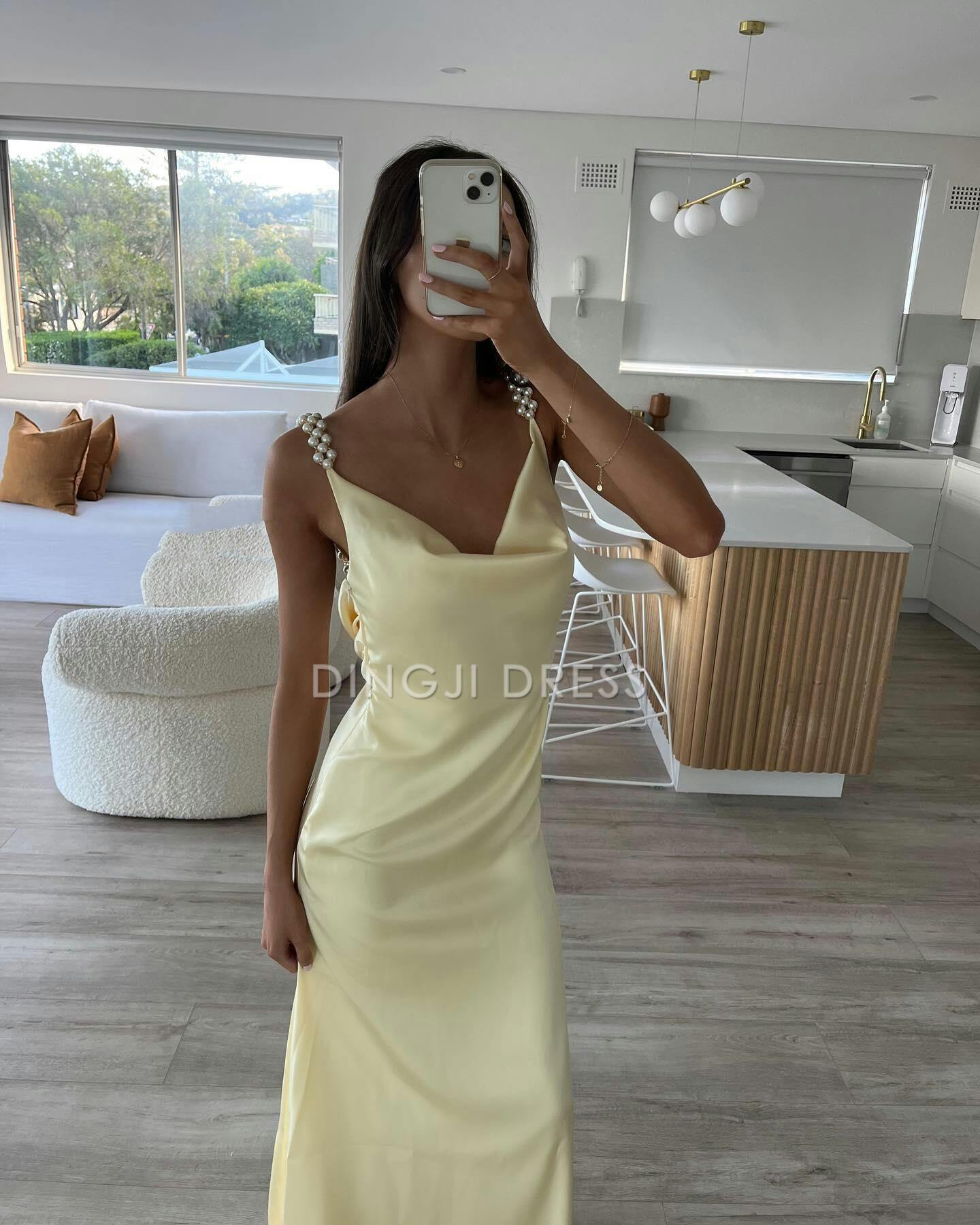 DingJiDress Charming Sheath Spaghetti Straps Long with Pearl Elegant Fashion Prom Dress
