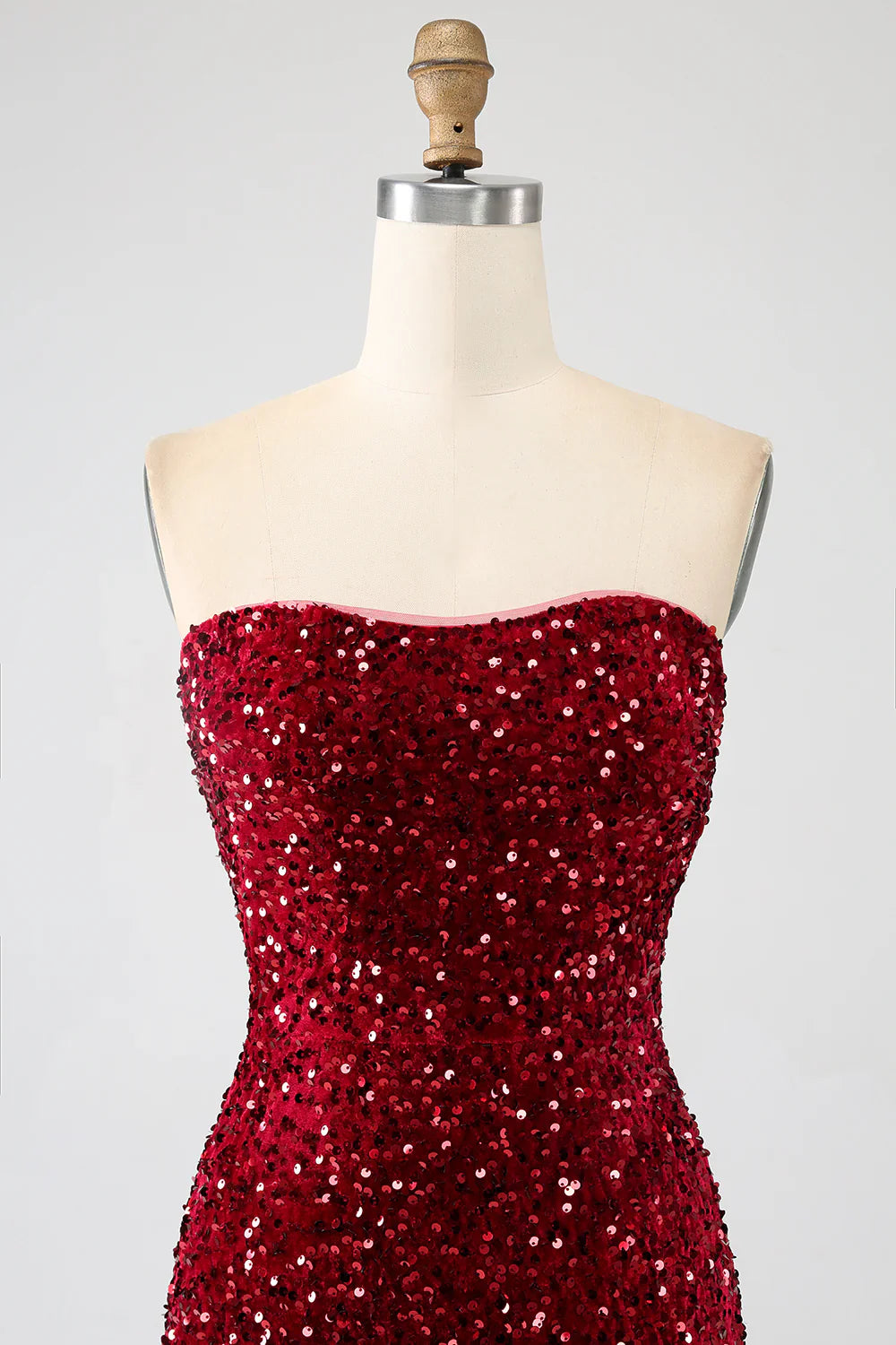 DingJiDress Red Strapless Sequins Long Mermaid Prom Dress With Slit