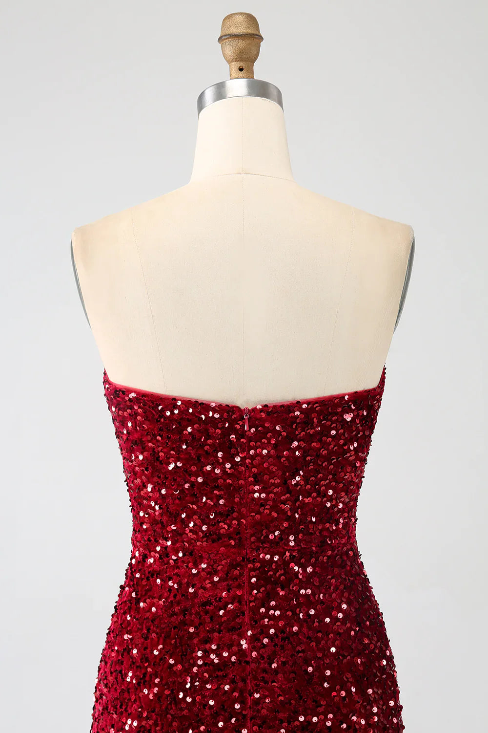 DingJiDress Red Strapless Sequins Long Mermaid Prom Dress With Slit