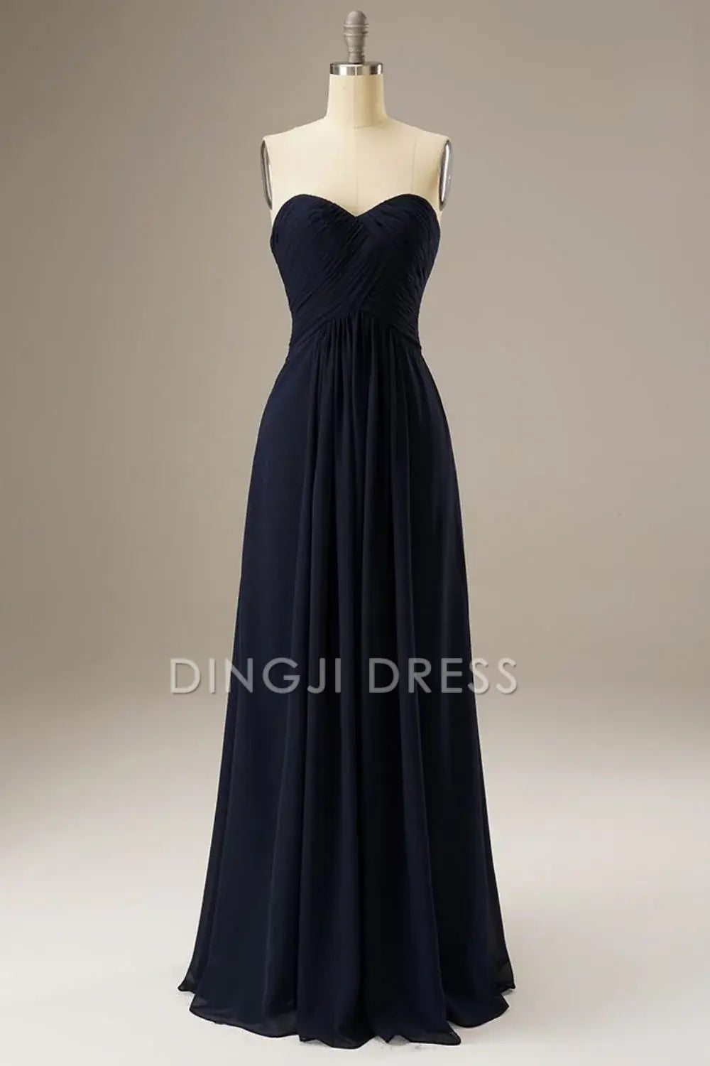 DingJiDress Sweetheart Strapless Pleated Corset Chiffon Long Simple Prom Dress