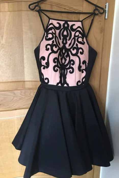 DingJiDress Short Prom Dress A-Line Bateau Appliques Spaghetti Strap Sleeveless Retro Best Selling Homecoming Dress