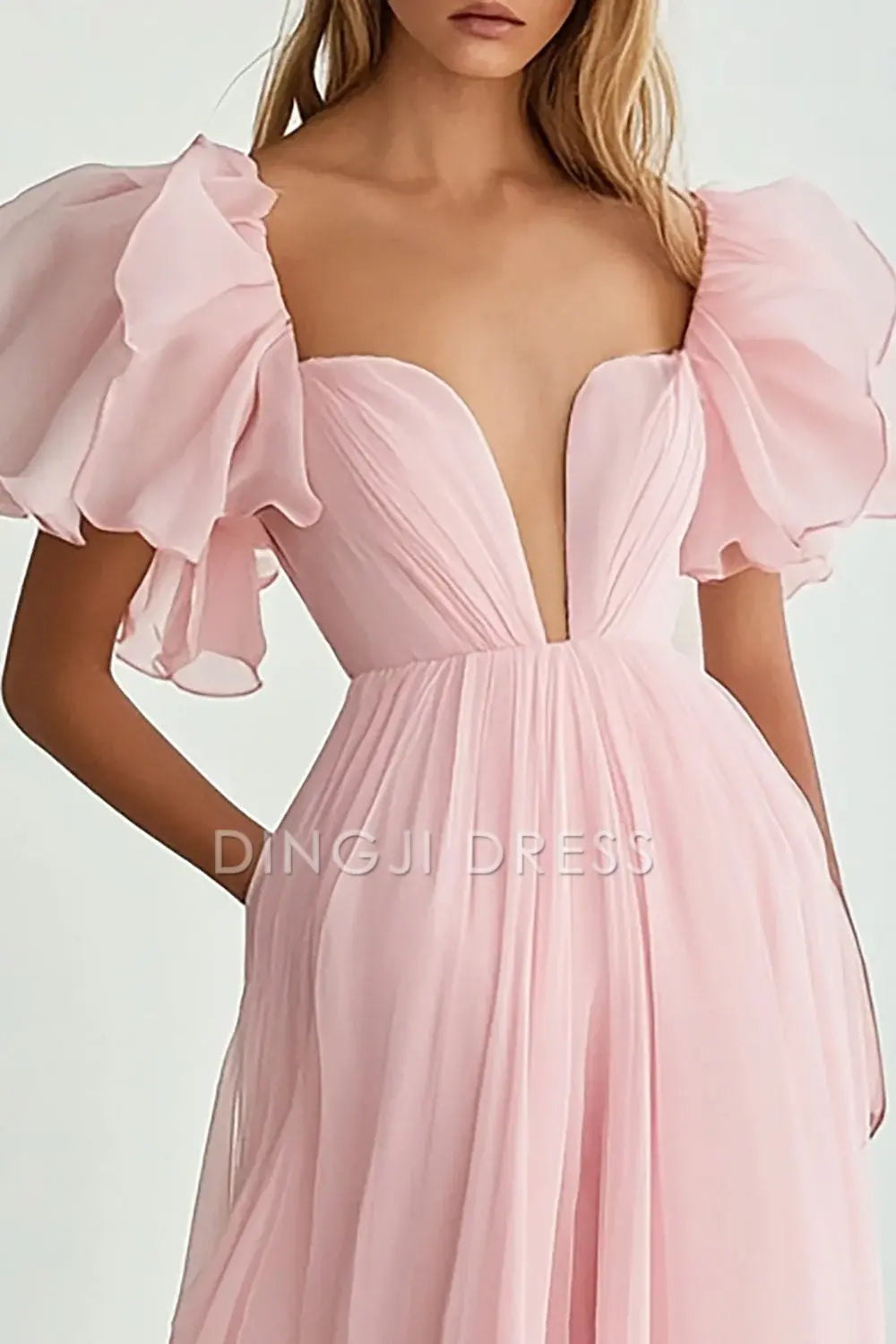 DingJiDress High Quality Dress Deep V-Neck A Line Fantastic Flowing Sleeves Long Romantic Prom Dress