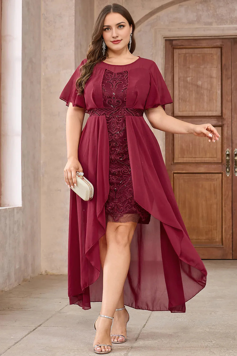 Burgundy A Line Mother Of The Bride Dress with Appliques