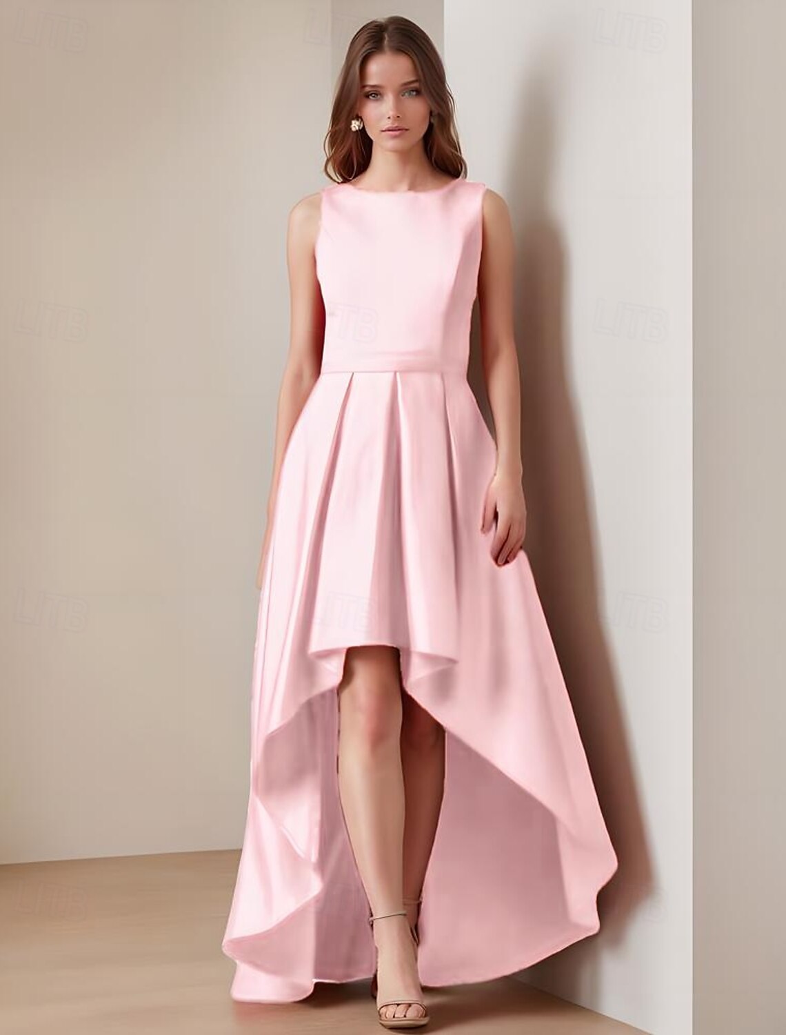 Cocktail Dress Wedding Guest Elegant Formal Evening Party Floor Length Sleeveless Crew Neck Satin with Pleats