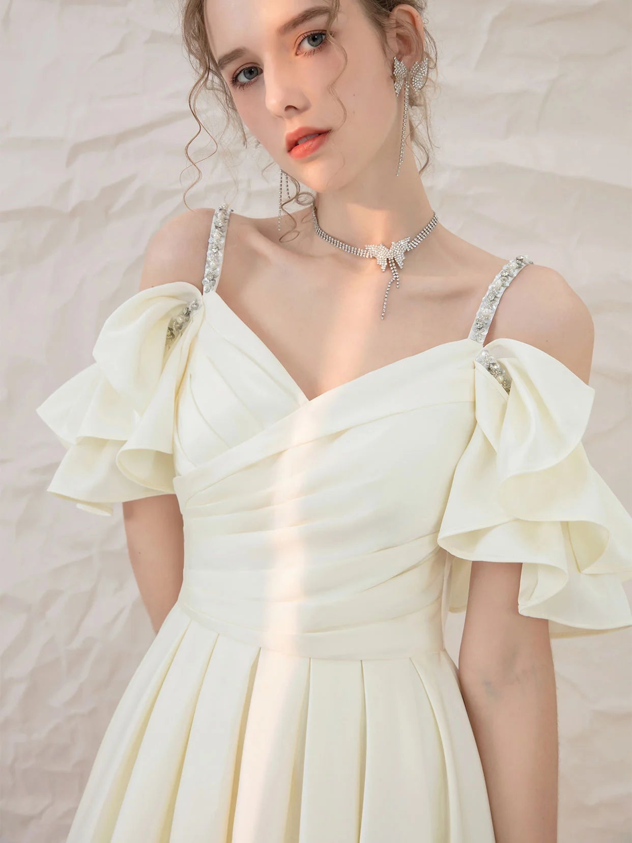 Light yellow satin short prom dress  yellow bridesmaid dress