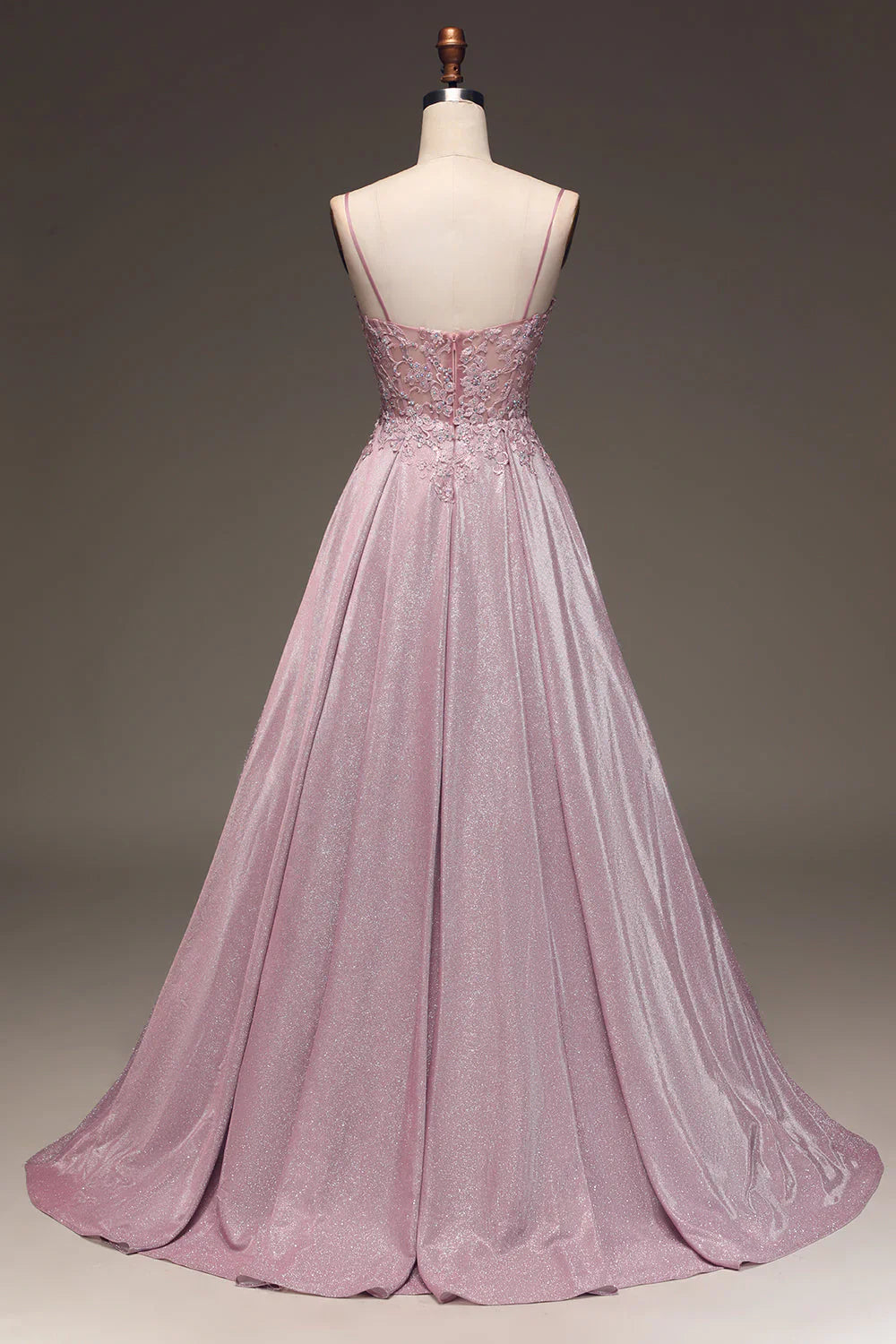 DingJiDress Glitter Spaghetti Straps Blush Prom Dress with Beading