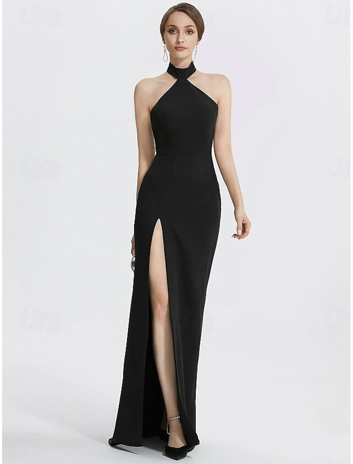 Sheath / Column Evening Gown Elegant Dress Evening Party Black Tie Gala Floor Length Sleeveless Queen Anne Wednesday Addams Family Cotton Blend Backless with Slit