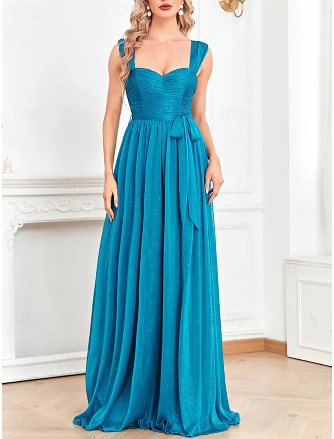 A-Line Quinceanera Dresses Party Dress Wedding Wedding Guest Floor Length Short Sleeve Square Neck Polyester with Glitter