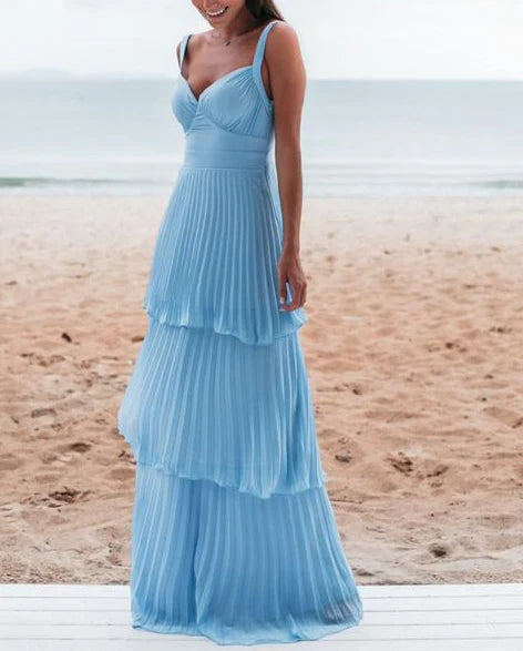 Elegant Blue Chiffon Long Ball Dress Evening Dress