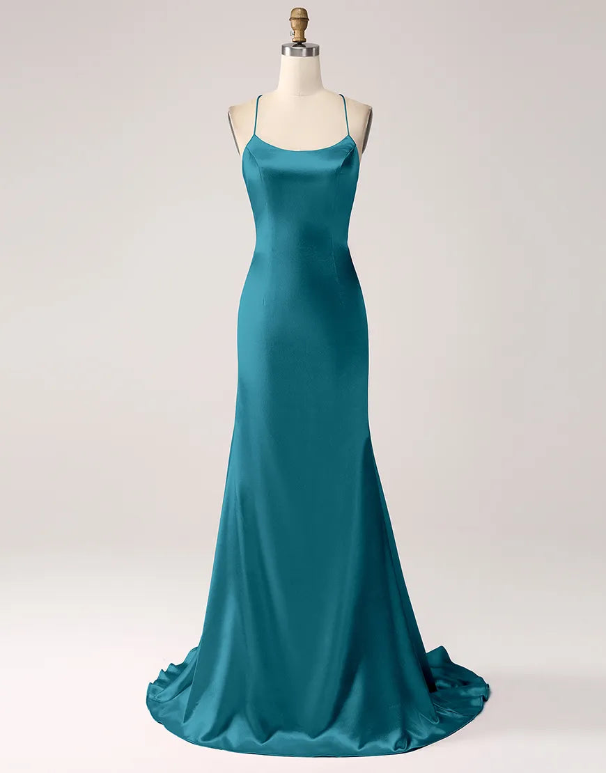 Simple and atmospheric long backless mermaid lace up party dress