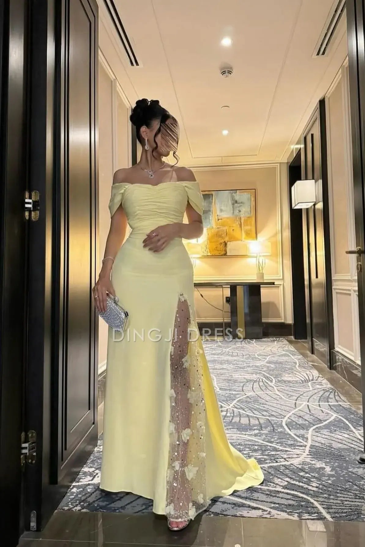 DingJiDress Elegant Mermaid Off the Shoulder with Split Front Exquisite Prom Dress