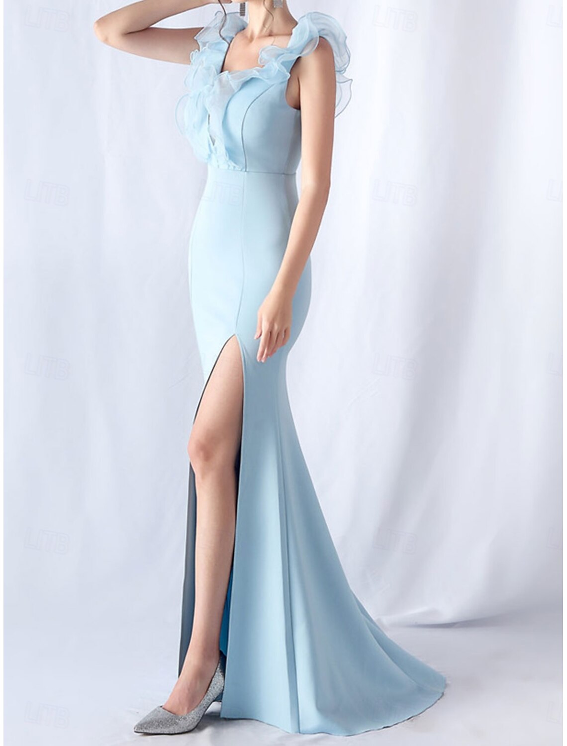 Mermaid / Trumpet Quinceanera Dresses Elegant Dress Wedding Wedding Guest Floor Length Sleeveless V Neck Spandex with Ruffles