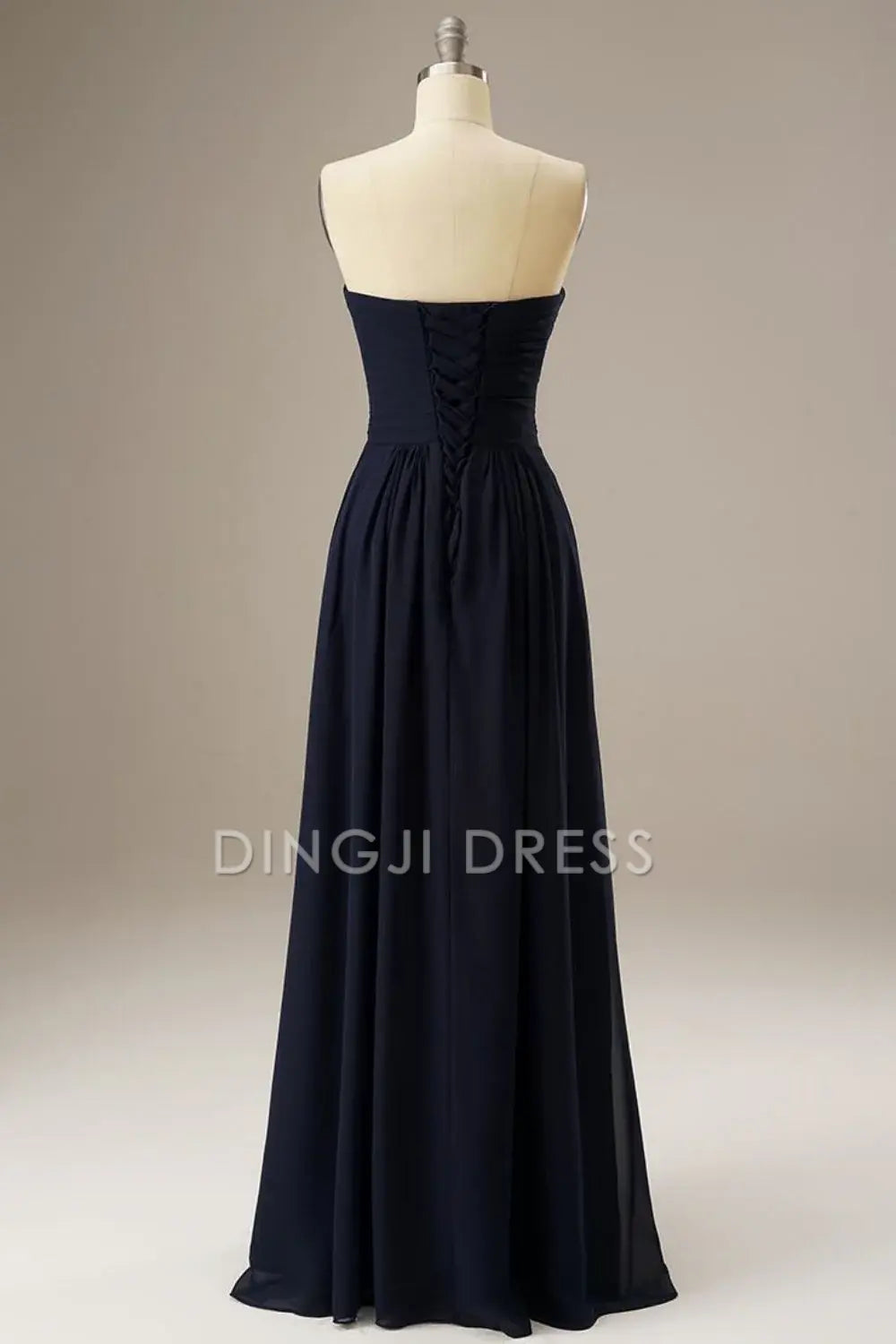 DingJiDress Sweetheart Strapless Pleated Corset Chiffon Long Simple Prom Dress