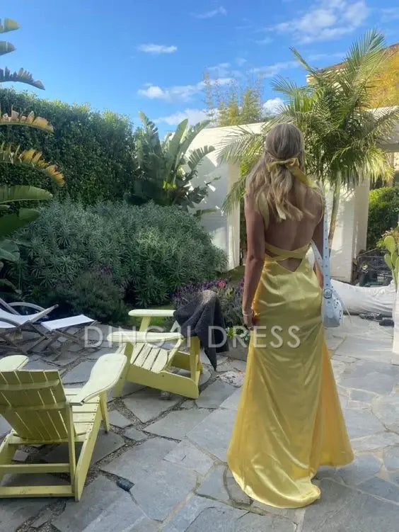 DingJiDress Satin Mermaid Sheath Sleeveless Backless Elegant Hot Sale Prom Dress