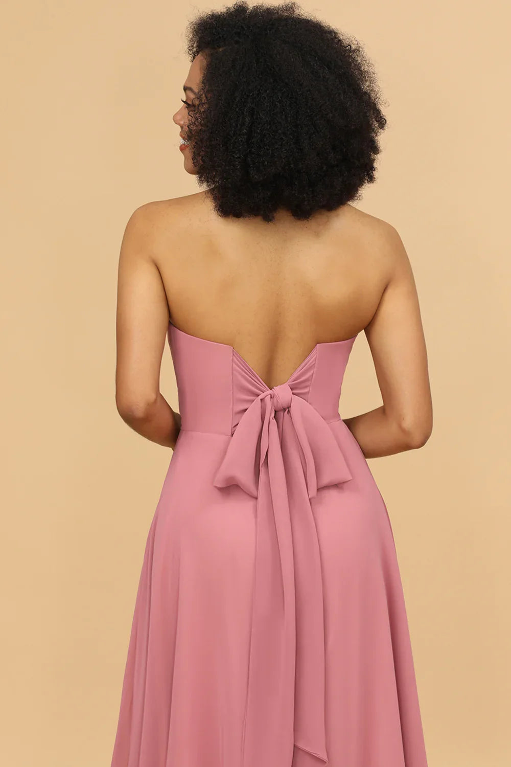 DingJiDress Elegant Blush Sweetheart Long Chiffon Bridesmaid Dress with Bowknot  Wedding Guest Dresses