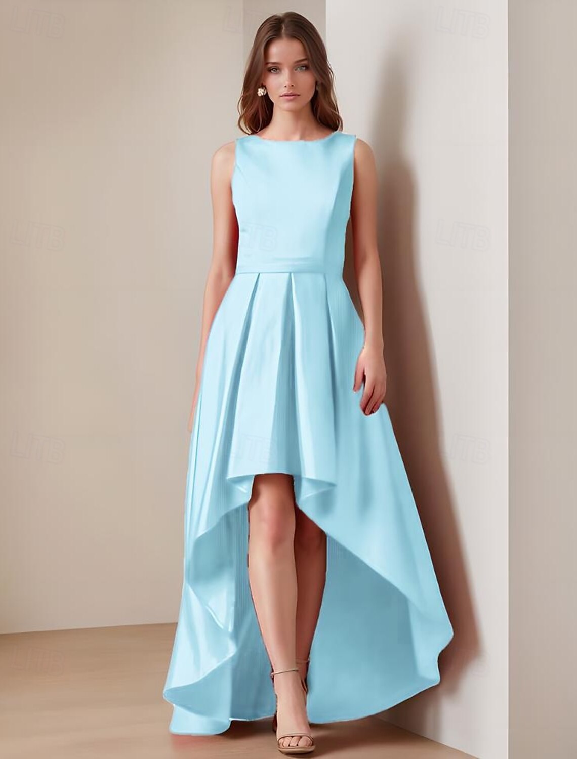 Cocktail Dress Wedding Guest Elegant Formal Evening Party Floor Length Sleeveless Crew Neck Satin with Pleats