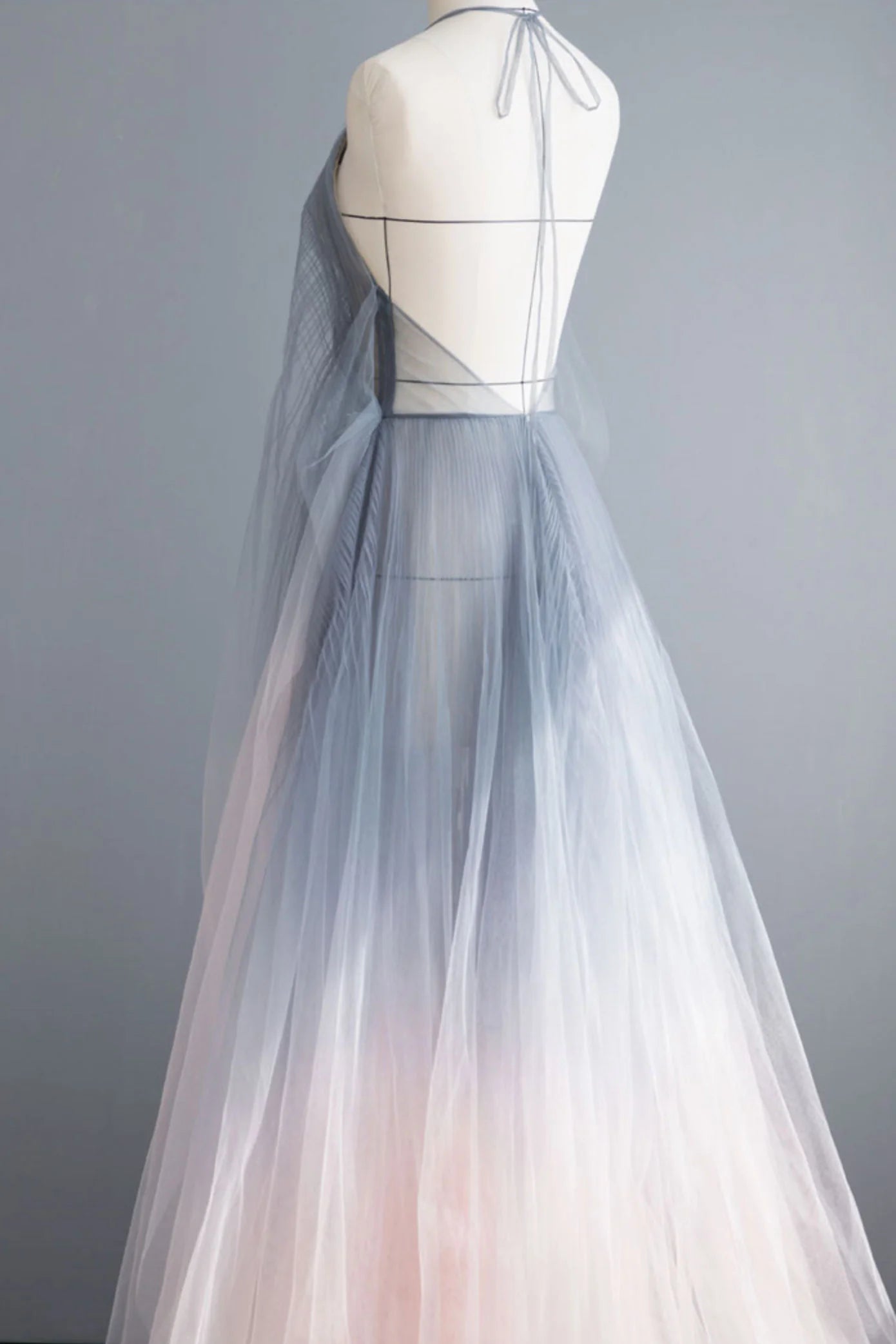 Gray tulle long prom dress gray tulle formal dress