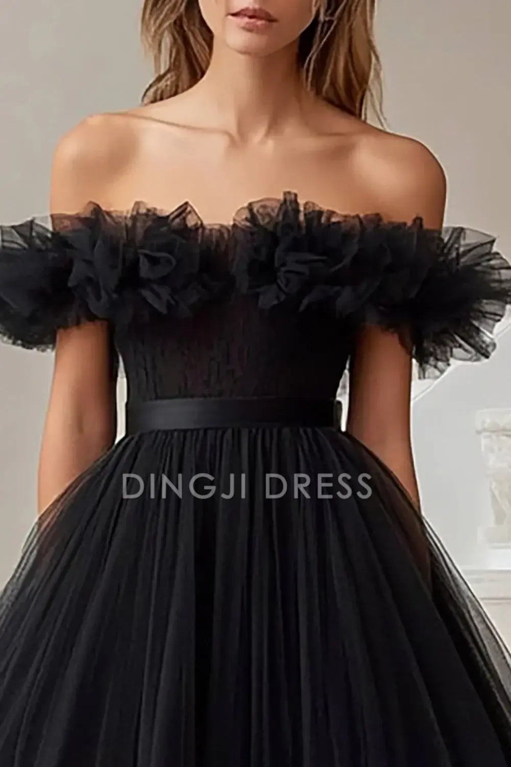 DingJiDress High Quality Dress Exquisite A Line Off The Shoulder Pleated High-Low Elegant Prom Dress