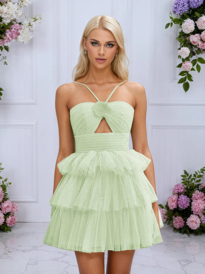 Mist Sleeveless Tulle Layers Homecoming Dress