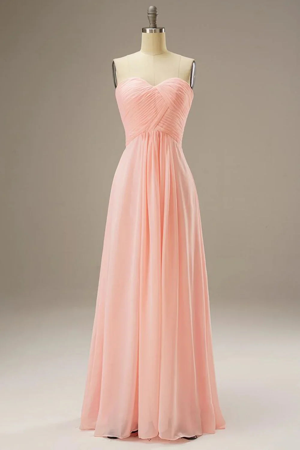 DingJiDress Sweetheart Strapless Pleated Corset Chiffon Long Simple Prom Dress