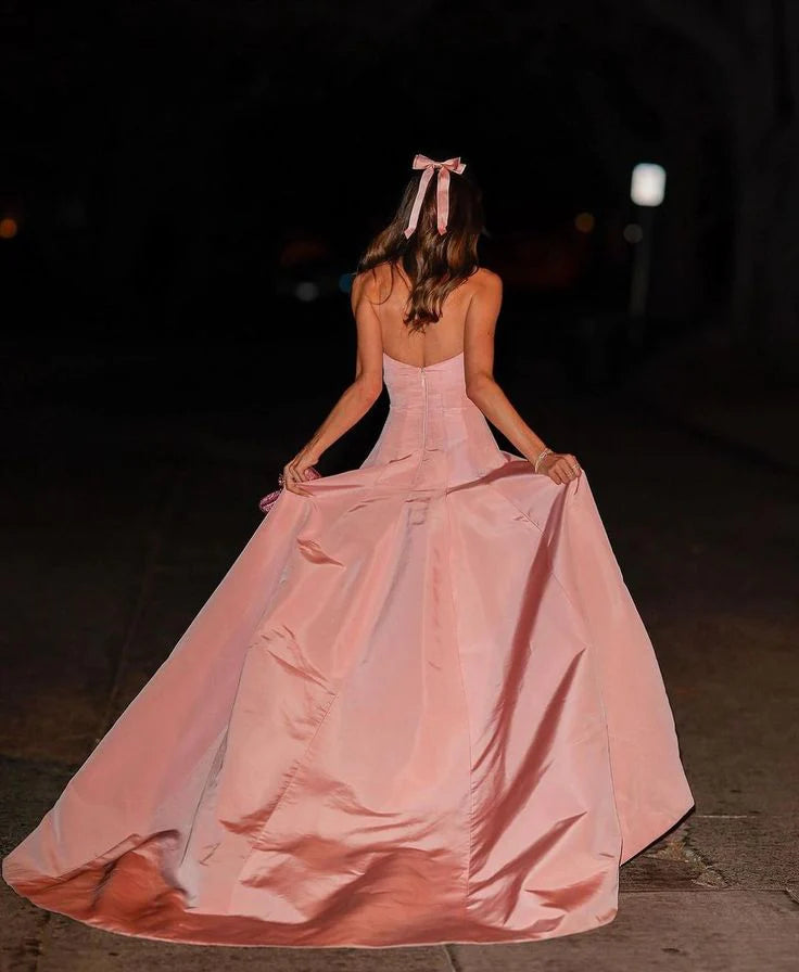 Pink low neck strapless ballroom elegant evening gown