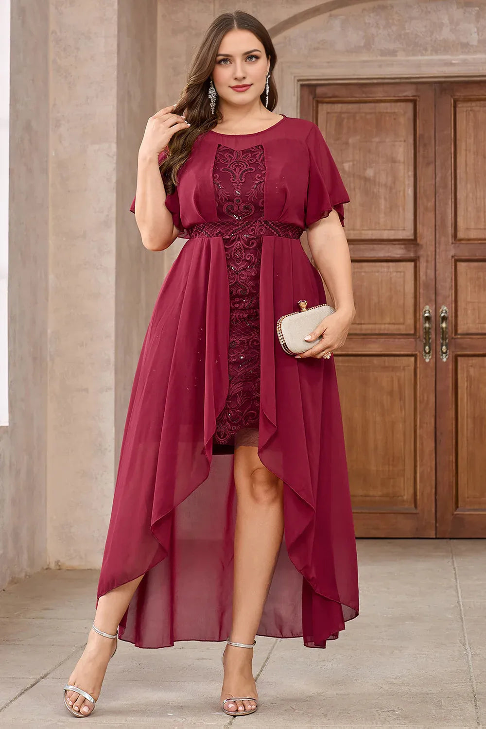 Burgundy A Line Mother Of The Bride Dress with Appliques