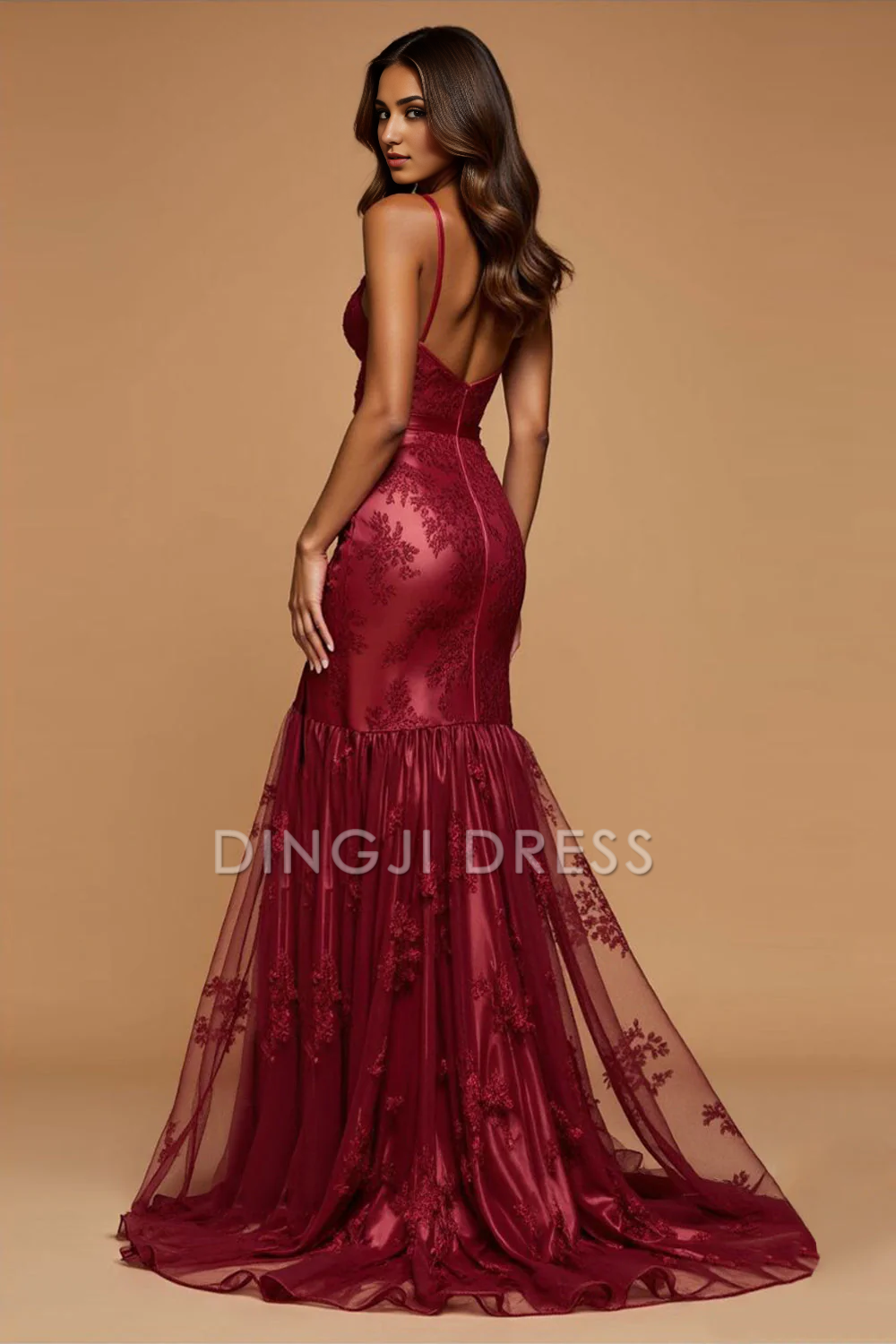 DingJiDress High Quality Dress Charming Mermaid Spaghetti Straps Backless Appliques Side Fork Fashion Long Prom Dress