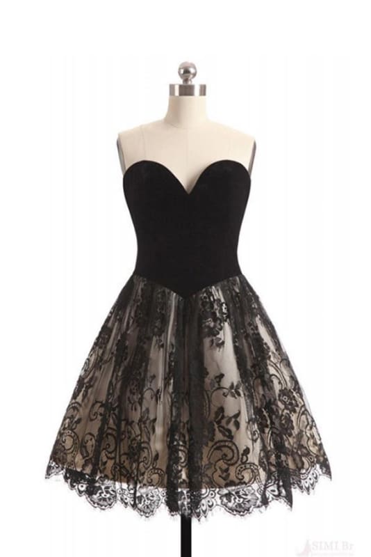 DingJiDress Short Prom Dress A Line Strapless Sweetheart Lace Short Retro Homecoming Dress