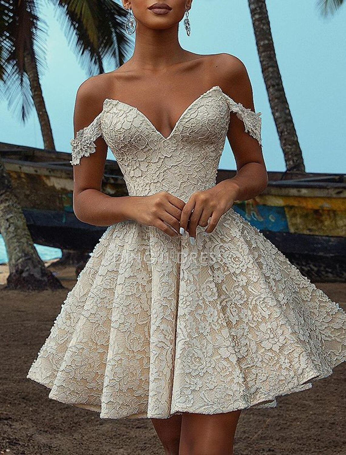 DingJiDress Hot Sale Short Prom Dress Exquisite A-Line V Neck Off Shoulder Cocktail Dresses Elegant Dress Party Lace New Homecoming Dress