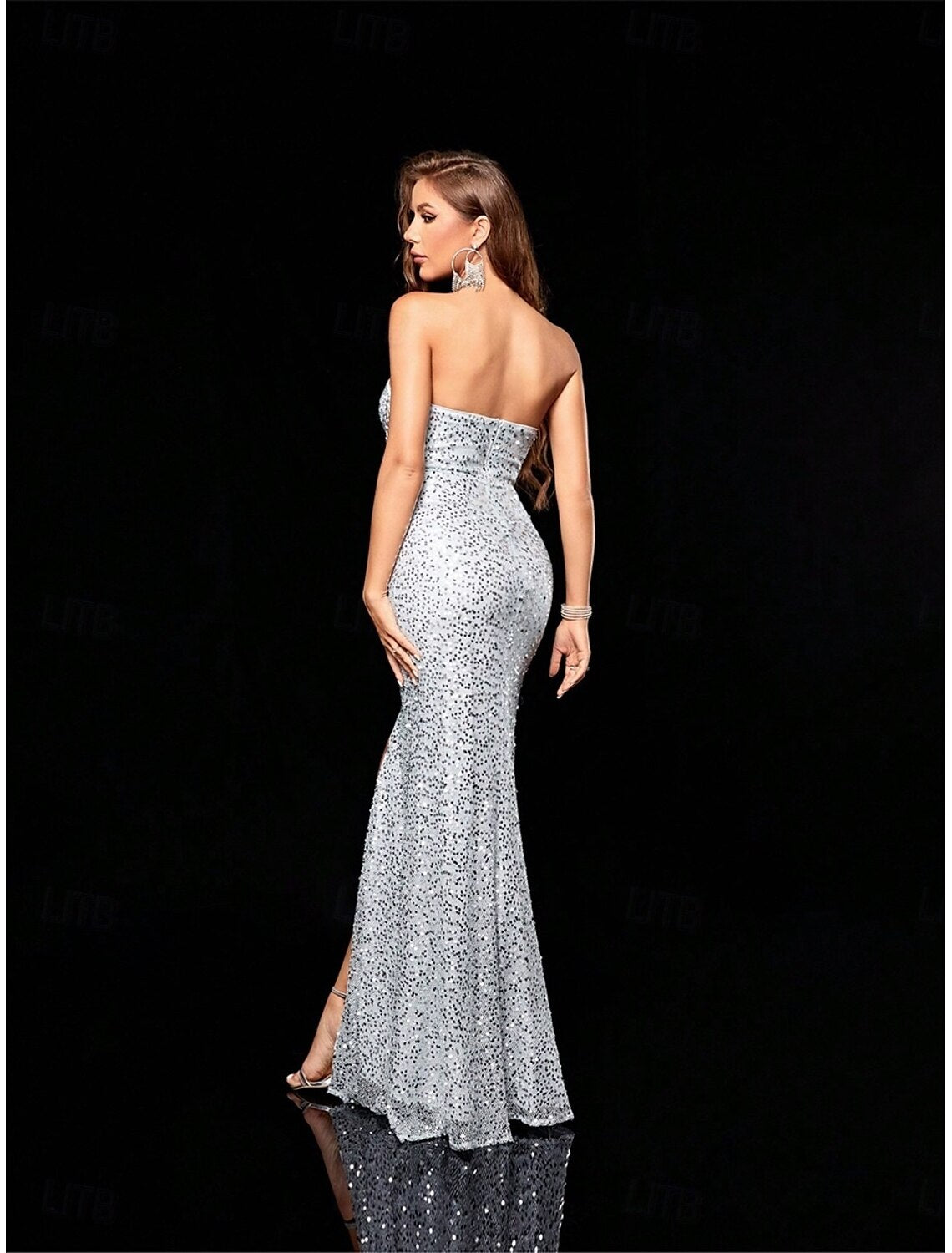 Silver Sequin Mermaid / Trumpet Quinceanera Dresses Sweetheart Neck Dress Wedding Guest Floor Length Sleeveless Strapless Backless