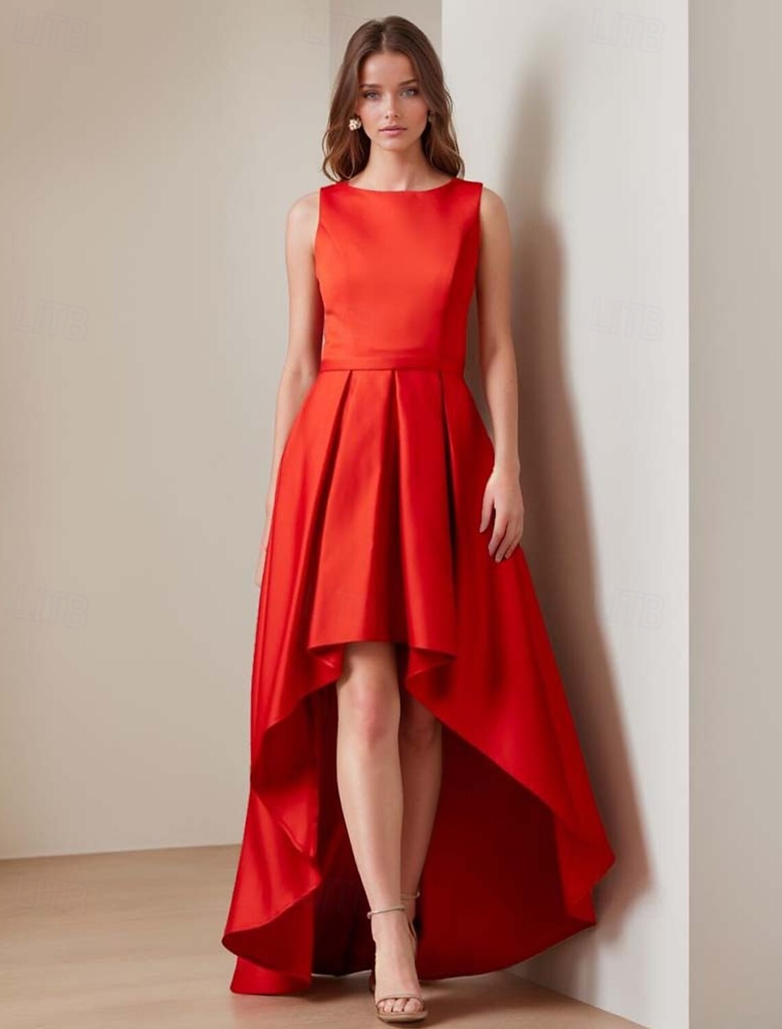 Cocktail Dress Wedding Guest Elegant Formal Evening Party Floor Length Sleeveless Crew Neck Satin with Pleats