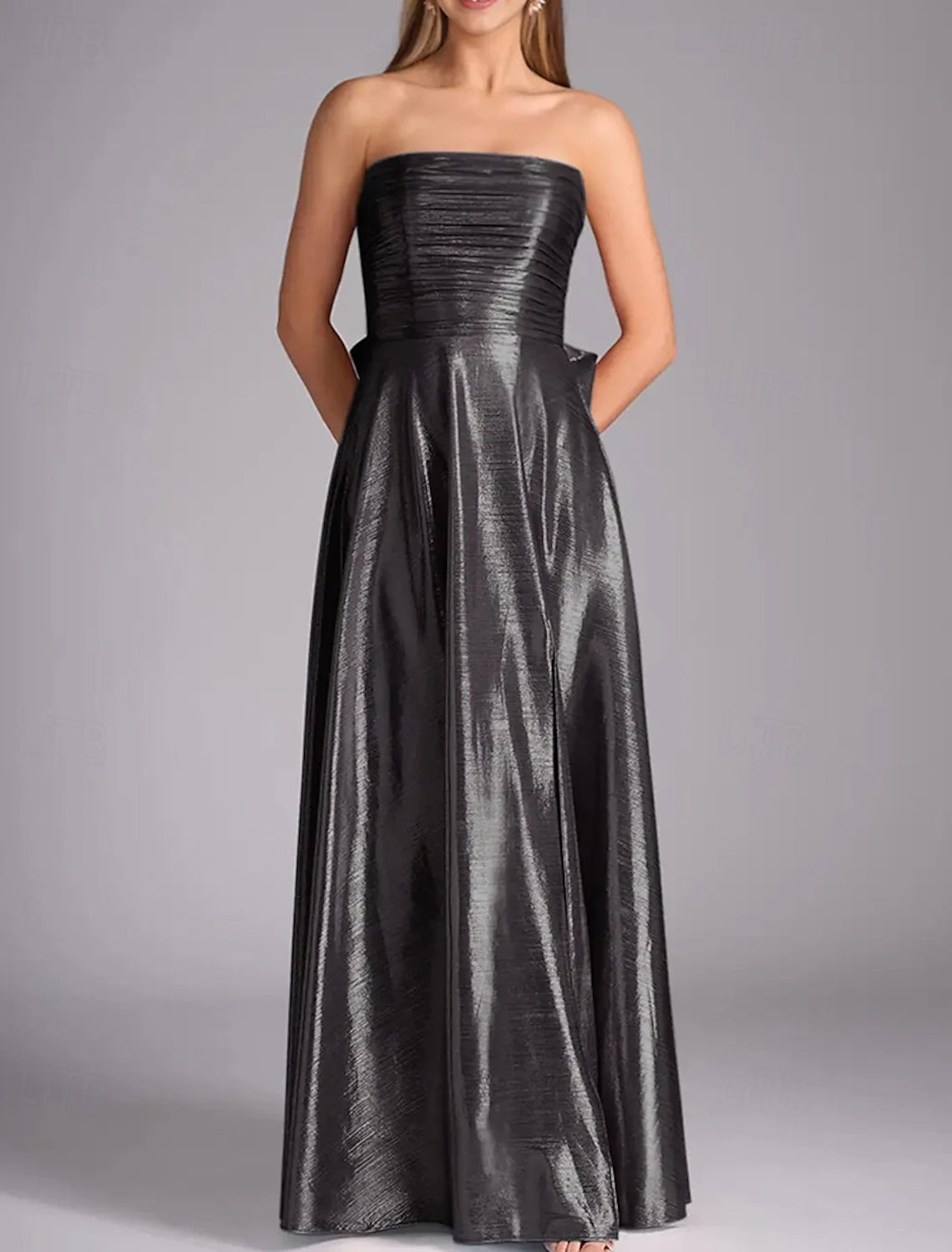 A-Line Prom Dresses Elegant Dress Formal Evening Party Floor Length Sleeveless Off Shoulder Polyester with Bow(s) Ruched Slit