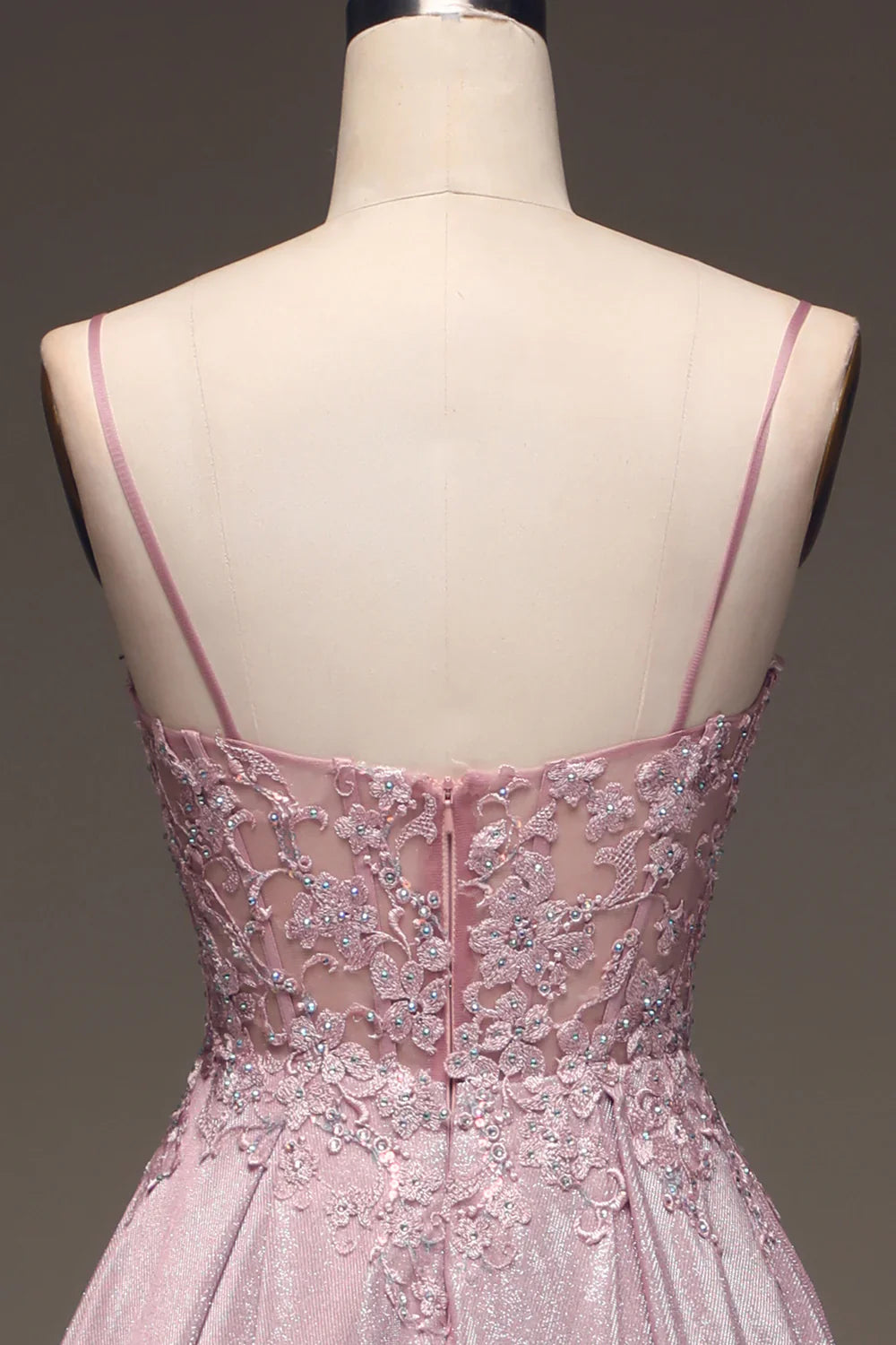 DingJiDress Glitter Spaghetti Straps Blush Prom Dress with Beading