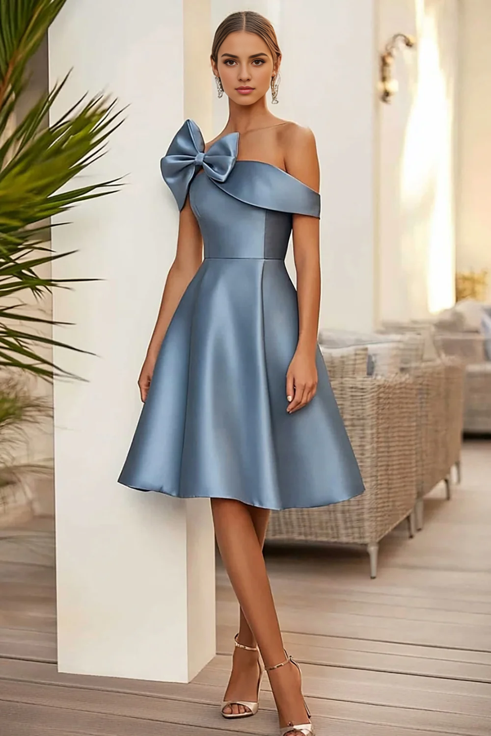 DingJiDress High Quality Dress A Line Stain Knee-Length With Bow Exquisite Prom Dress