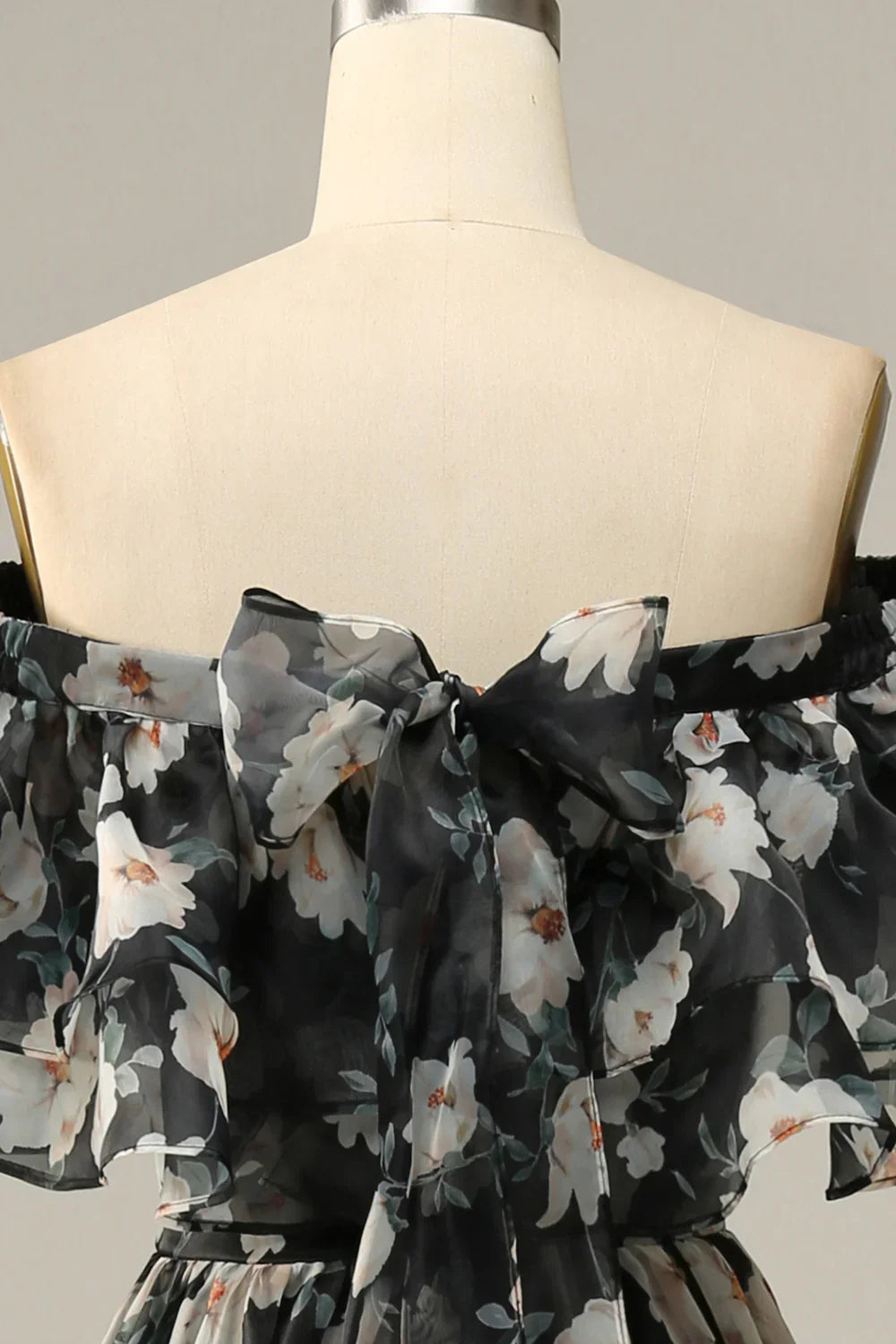 DingJiDress Detachable Strapless Black Flower Off The Shoulder Prom Dress