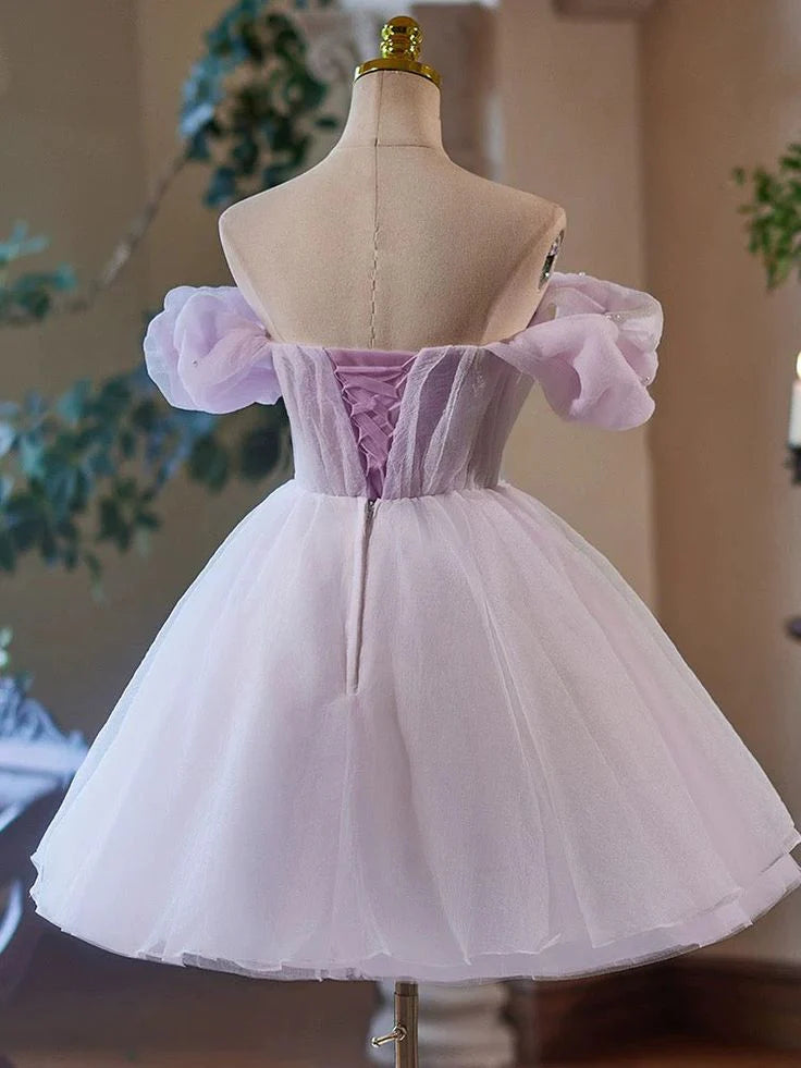 Chiffon A-line Purple Short Ball Dress Back to School Dress