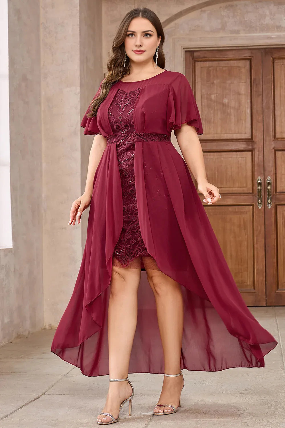 Burgundy A Line Mother Of The Bride Dress with Appliques