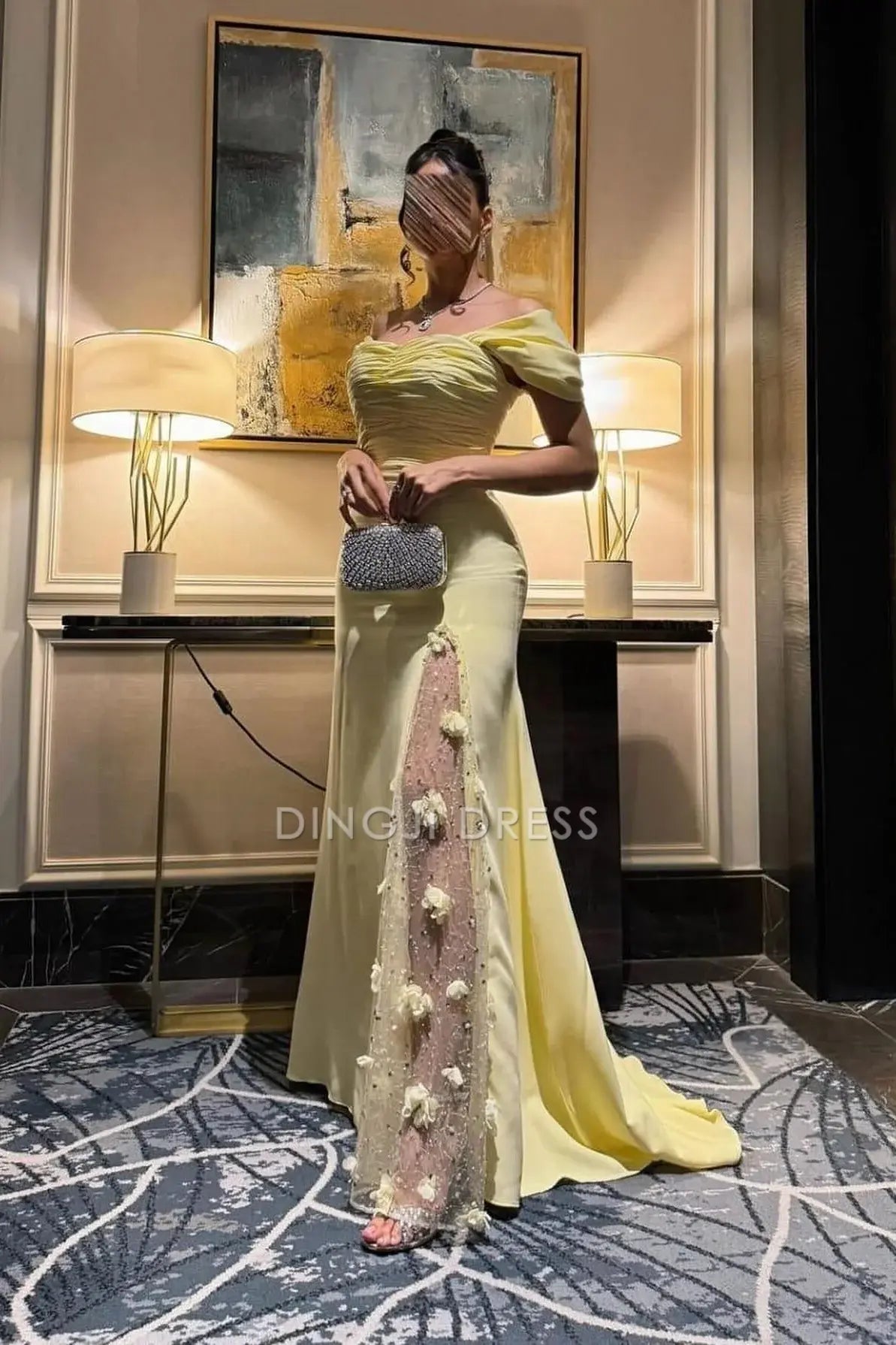 DingJiDress Elegant Mermaid Off the Shoulder with Split Front Exquisite Prom Dress
