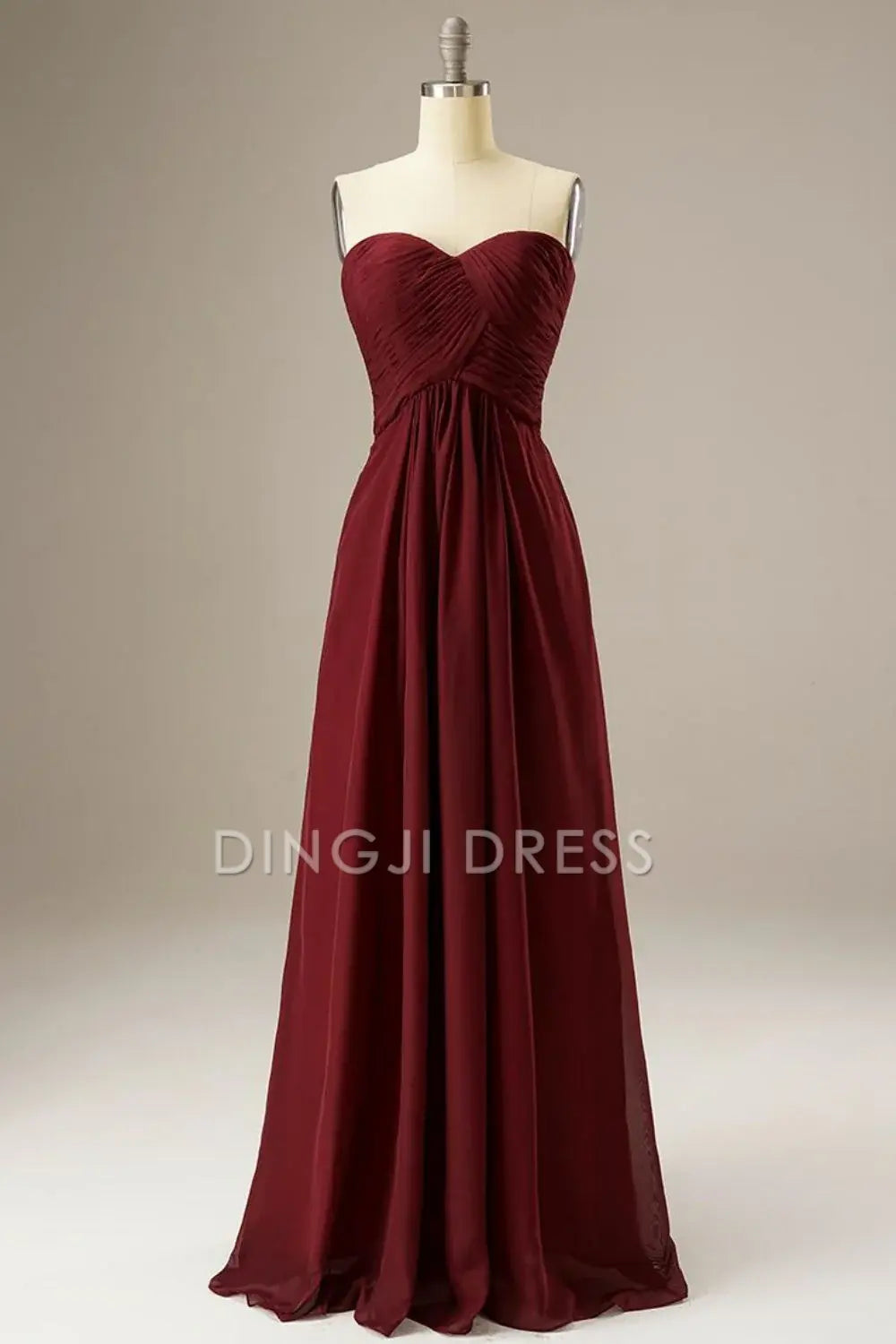 DingJiDress Sweetheart Strapless Pleated Corset Chiffon Long Simple Prom Dress