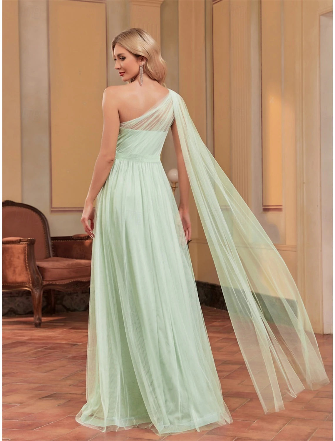 A-Line Quinceanera Dresses Elegant Dress Wedding Wedding Guest Floor Length Sleeveless One Shoulder Chiffon with Appliques