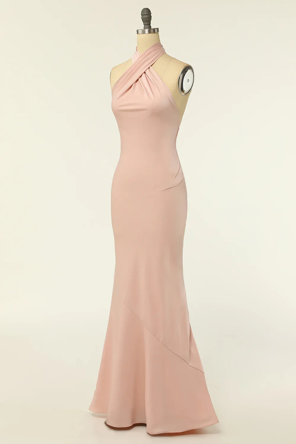 DingJiDress Mermaid One Shoulder Blush Long Bridesmaid Dress with Ruffles